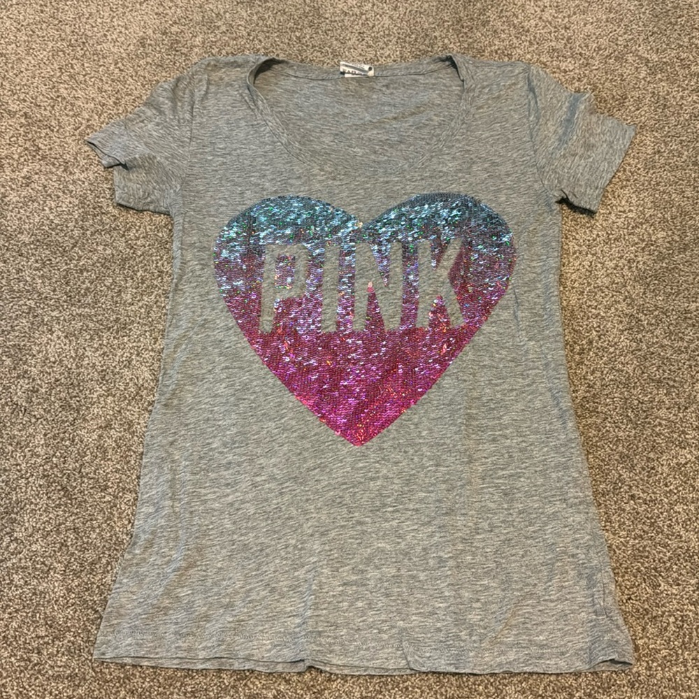 Pink Sequin bling grey tshirt RARE
